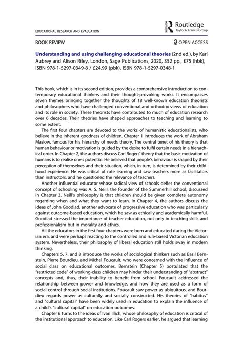 (PDF) Understanding and using challenging educational theories: (2nd ed