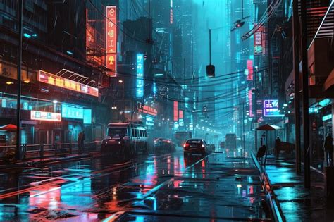 Premium Photo A Surreal Cyberpunk Cityscape At Twilight Where Neon