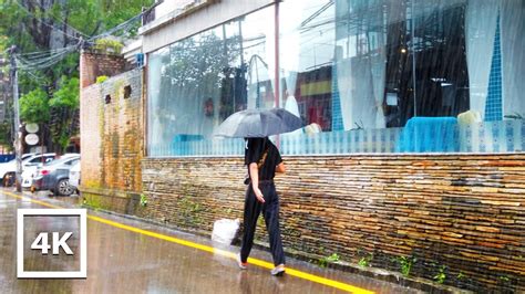 Walking In Heavy Rainstorm Asmr Tangal Kathmandu City Binaural