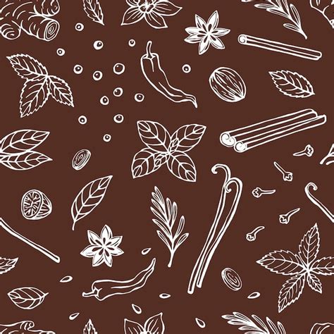 Premium Vector Seamless Pattern With Herbs And Spices Hand Drawn