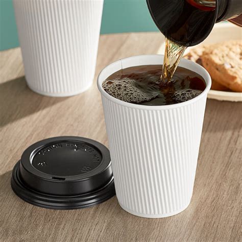Choice 12 Oz Double Wall Ripple White Paper Hot Cup And Black Lid 100 Pack