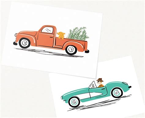 Vintage Car Art prints Art Print Set of 4 car illustrations | Etsy