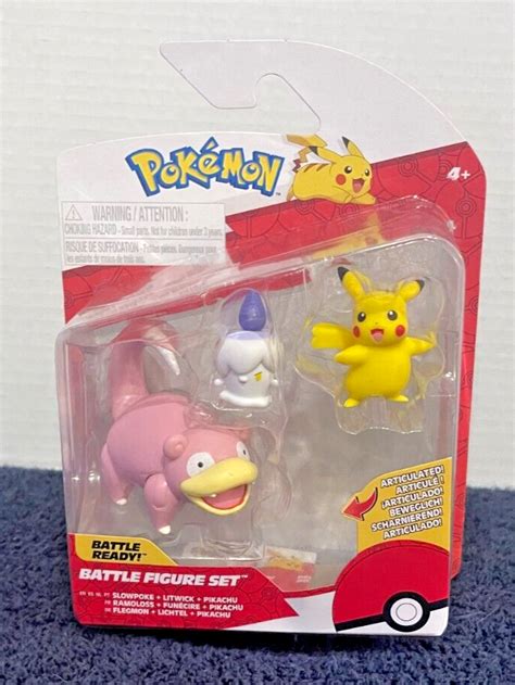 Jazwares POKEMON Battle Figure Set SLOWPOKE LITWICK PIKACHU 3 Action