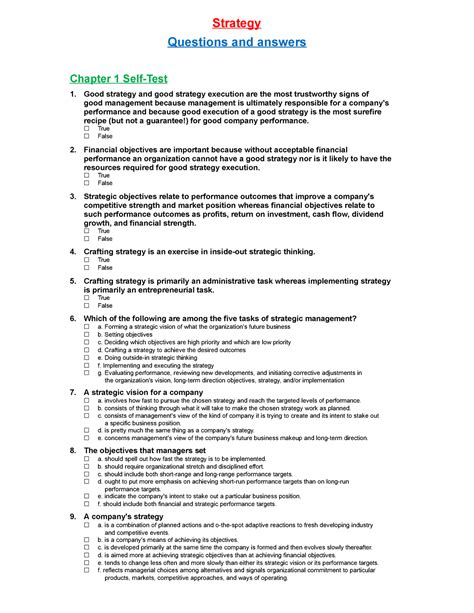 Strategic Management Multiple Choice Questions Strategy Questions And