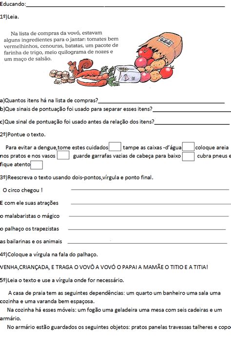 Atividade Uso Da Virgula - Atividade Uso Da Vírgula 3 Ano Fundamental - RETOEDU
