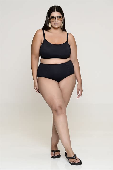 Biquíni Preto Plus Size Top e Calcinha Hot Pants Vk Moda Plus Size