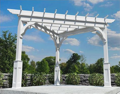 Vinyl W Wood Inserts Triangle Corner Free Standing Pergola