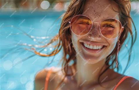 Premium Photo Woman In Bikini And Sunglasses Smiling