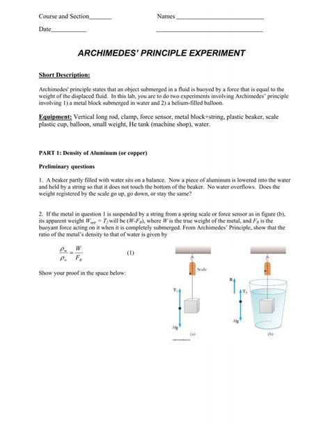 ARCHIMEDES' PRINCIPLE EXPERIMENT