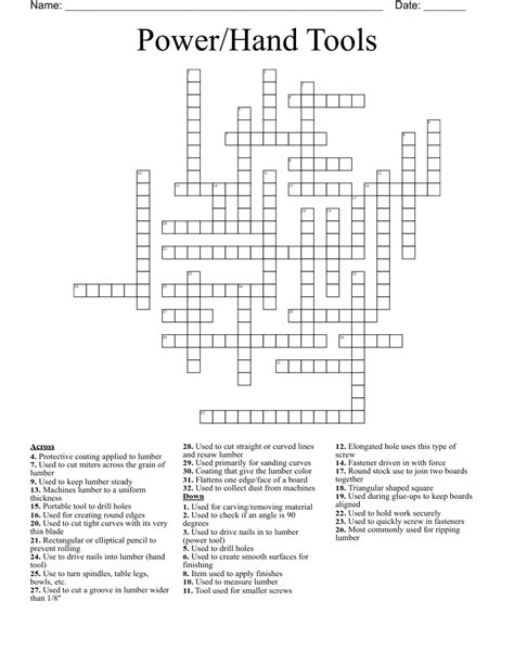 Woodworkers Tool Crossword