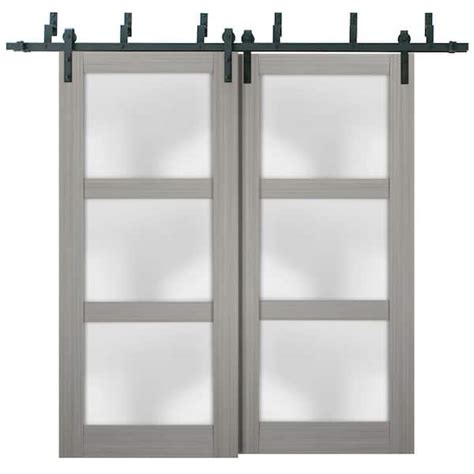 Sartodoors In X In Panel Gray Finished Pine Wood Sliding Door