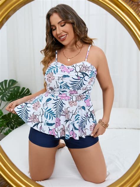 SHEIN Swim Classy Bañador bikini con estampado floral fruncido bajo con