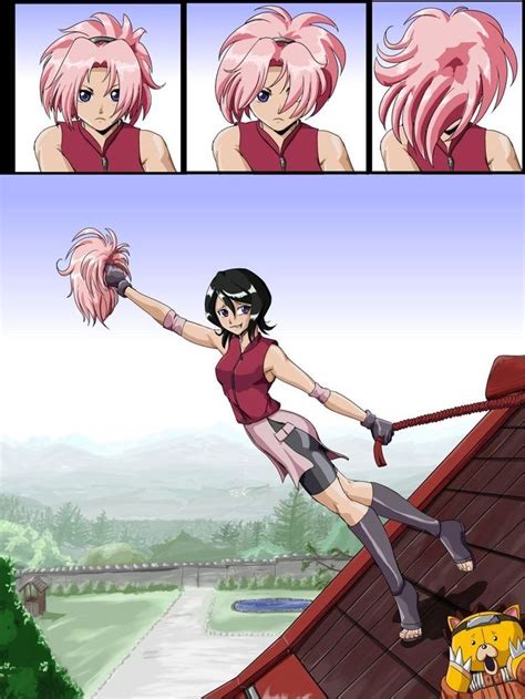 An Anime Character Is Hanging Off The Side Of A Building With Pink Hair