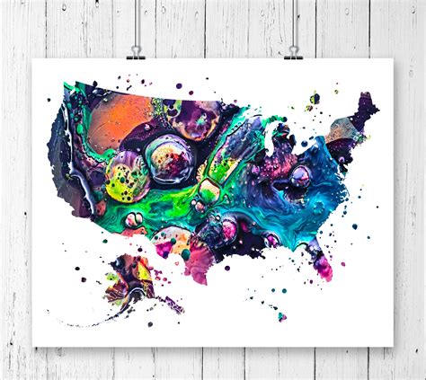 United States Map Art Print Poster Wall Art Contemporary Art Modern