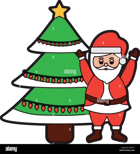 Cute Cartoon Santa Claus Decorating Christmas Tree Stock Vector Image