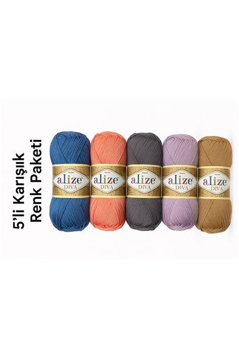 Alize Adet Karışık Renk Diva Merserize Çok Ince Ip Yazlık Bikini Bustiyer Bluz Örgü Ipi