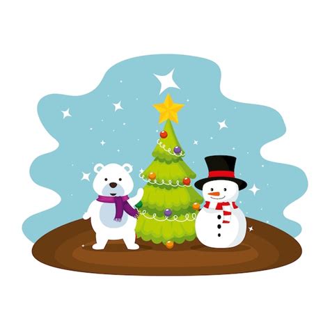 Premium Vector Cute Polar Bear With Snowman Characters