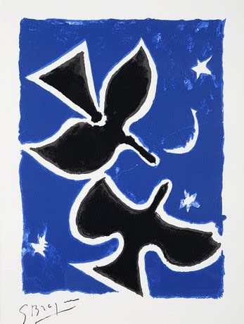 George Braque Seg N Deux Oiseaux Sur Fond Bleu Serigraf A Primera