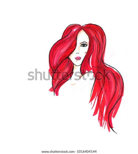 Fashion Illustration Portrait Girl Red Hair Stock Illustration