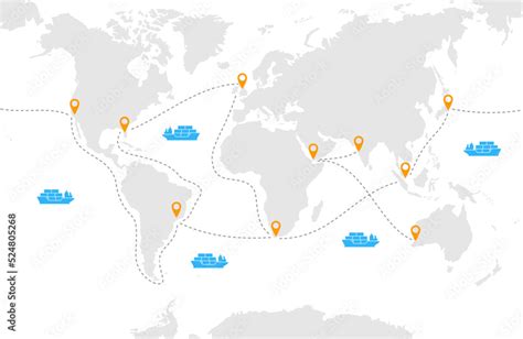 World map with ships, sea ports and transport routes. Vector ...