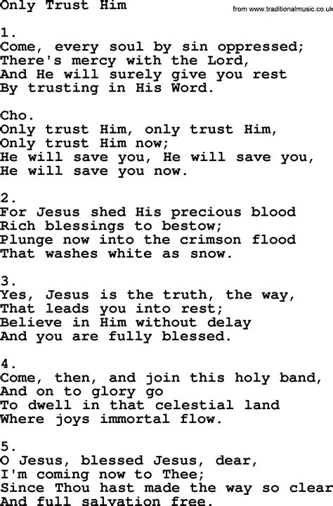 Only Trust Him Apostolic And Pentecostal Hymns And Songs Lyrics And Pdf