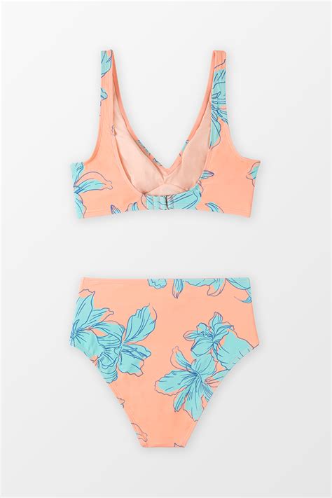 Floral Wrap Front Bralette Shirred High Waist Bikini Set