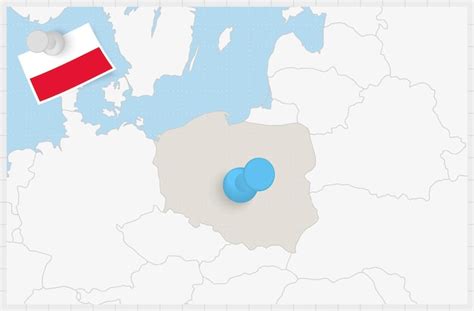 Mapa De Polonia Con Un Alfiler Azul Anclado Bandera De Polonia Vector