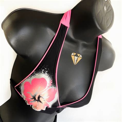 S Pink Black Graphic Floral Bikini Top Vintage H Gem