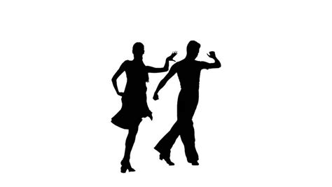 Silhouette Couple Professional Dancers Perform Samba White Background