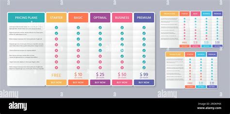 Plan de precios de tabla Plantilla de datos de comparación Vector