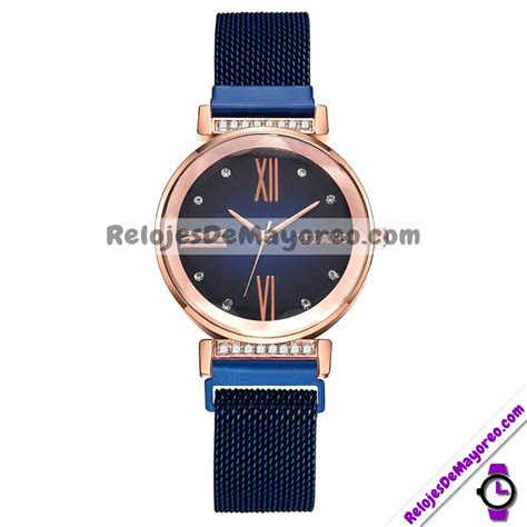 Reloj Extensible Mesh Iman Numeracion Romana Con Diamante Gold Rose