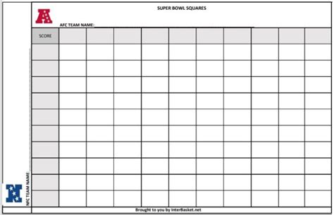 Printable Blank Super Bowl Squares Template Interbasket