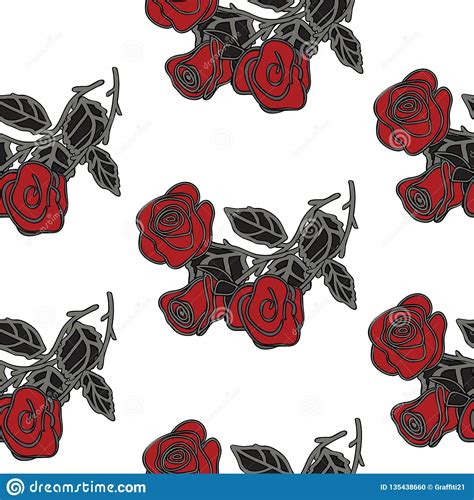 Seamless Pattern With Red Roses Vector Illustration Stock Vector