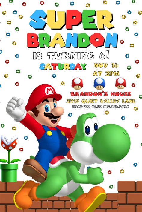 Super Mario Birthday Invtation Template Canva 1 This is an editable Canva digital invitation.