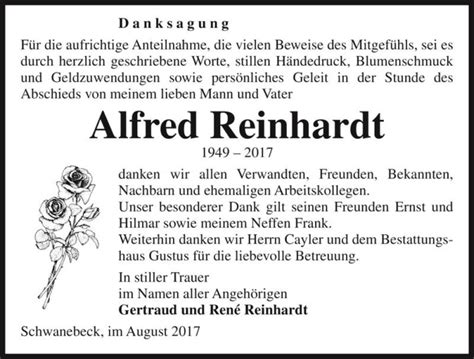 Traueranzeigen Von Alfred Reinhardt Abschied Nehmen De