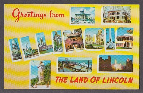 Greetings From Illinois Land Of Lincoln Large Letter Postcard 1950s