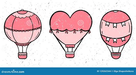 Set Of Vector Hot Air Balloons Hand Drawn Style Stock Vector Illustration Of Cute Pattern