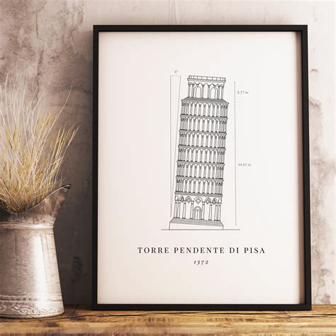 Pisa Blueprint Wall Art Leaning Tower Of Pisa Print Italy Wall Art