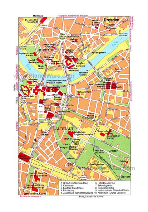 Detailed Travel Map Of Central Part Of Dresden City Dresden Germany