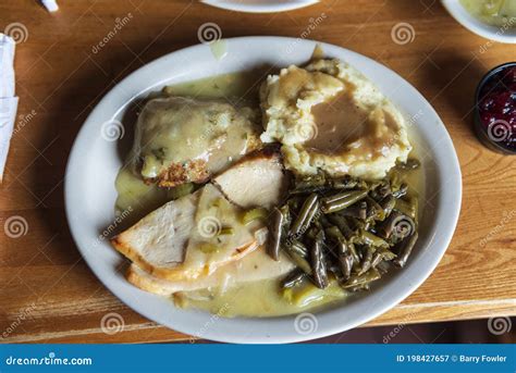 Turkey Dinner at Cracker Barrel Stock Image - Image of mashed, green ...