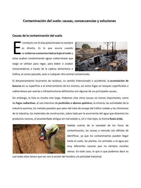 Lectura Contaminación Del Suelo Causas Consecuencias Y Soluciones