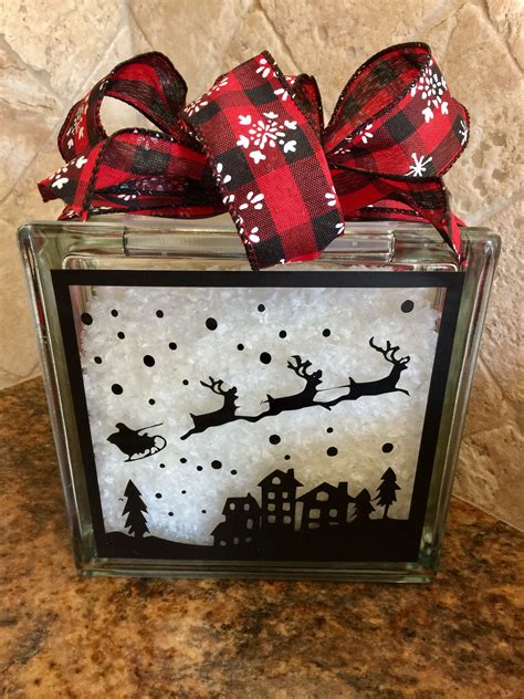 Christmas Glass Block Santa And Reindeer Christmas Glass Blocks Glass Block Crafts Christmas