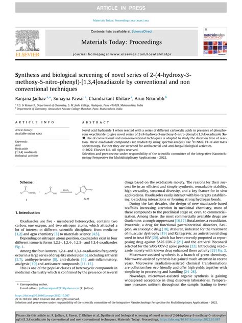 PDF Synthesis And Biological Screening Of Novel Series Of 2 4