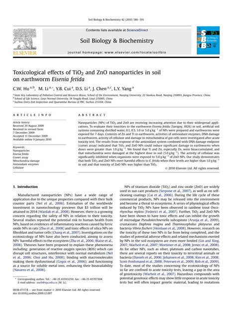 Pdf Toxicological Effects Of Tio And Zno Nanoparticles In Soil On