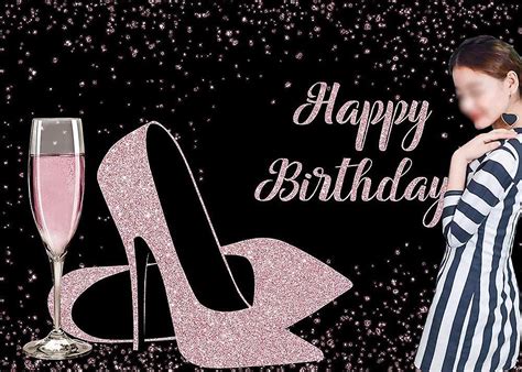 Rose Gold Glitter Sequin High Heels Champagne Glass Happy Birthday Theme Photography Backdrops