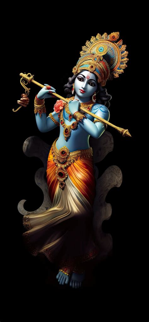 Hindu God Sri Krishna Black background 10K Wallpaper