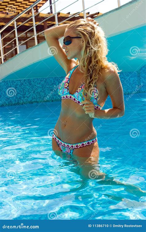 Blonde Girl In Swimming Pool Stock Photo Image Of Sunglasses Long 11386710