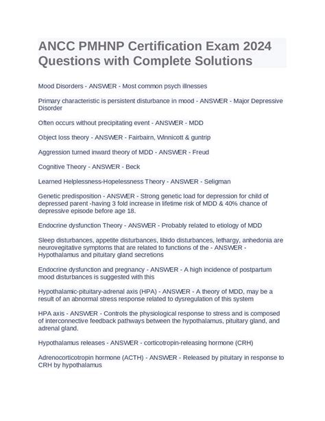 Ancc Pmhnp Certification Exam 2024 Questions With Complete Solutions Exams Medicine Docsity