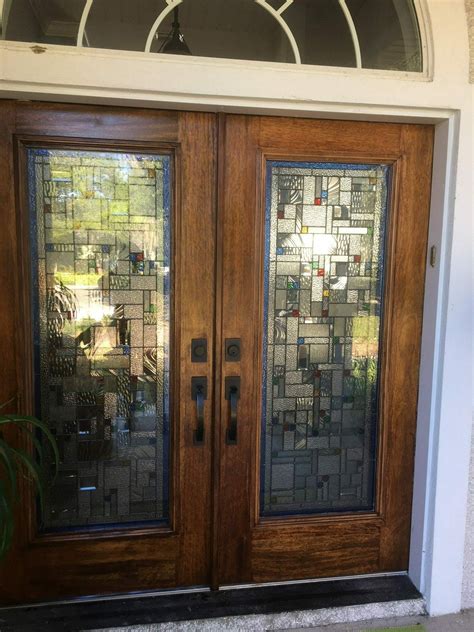 Stained Glass Door Insert installed in Front Door | StainedGlassWindows.com