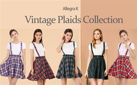 Allegra K Womens Plaid Pleated Mini Tartan Overall Skater Suspender